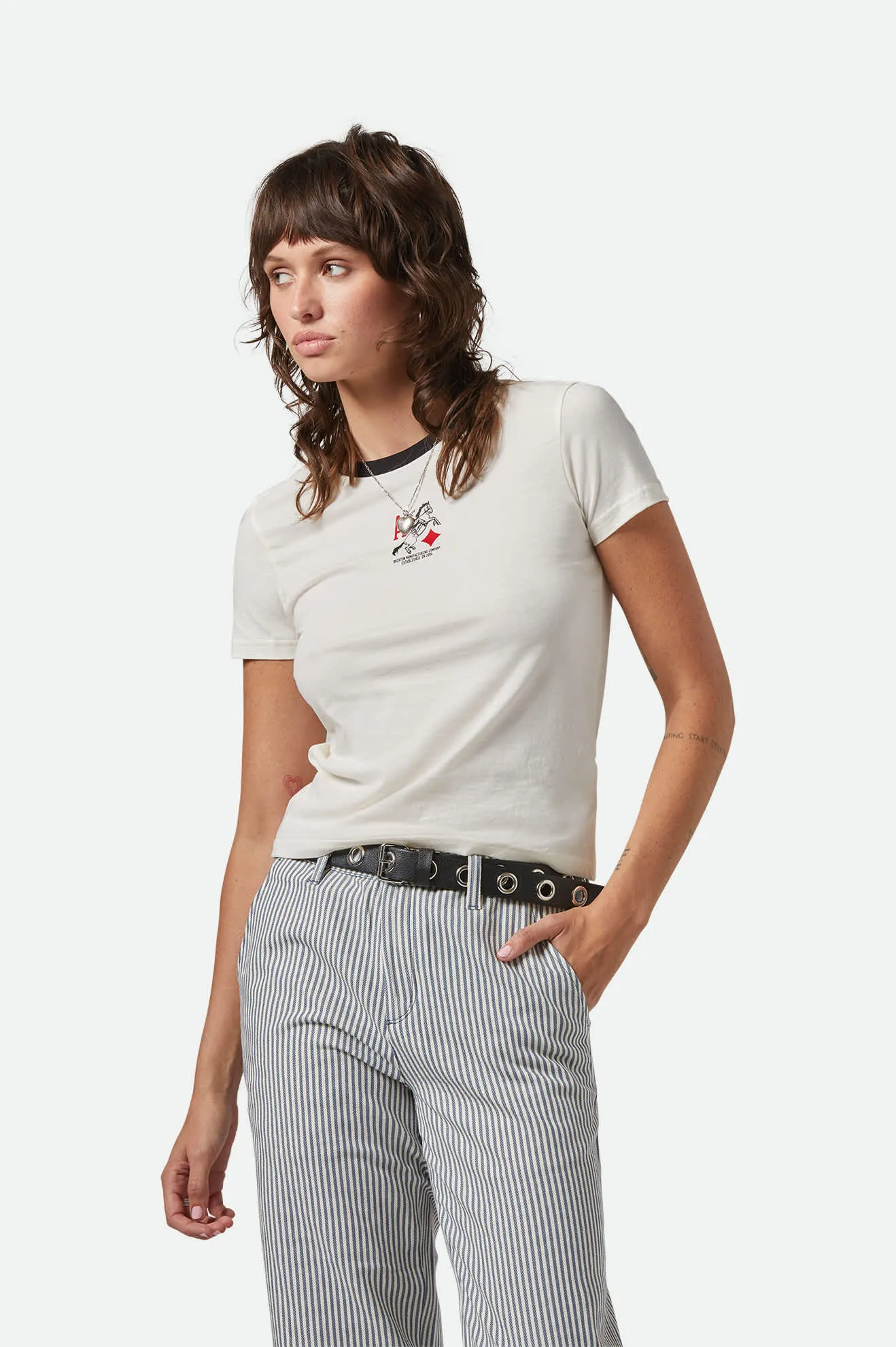 Aces Fitted Crew T-Shirt - Off White/Black