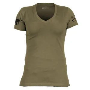 Basic T-Shirt Women's V-Neck - Military Green
