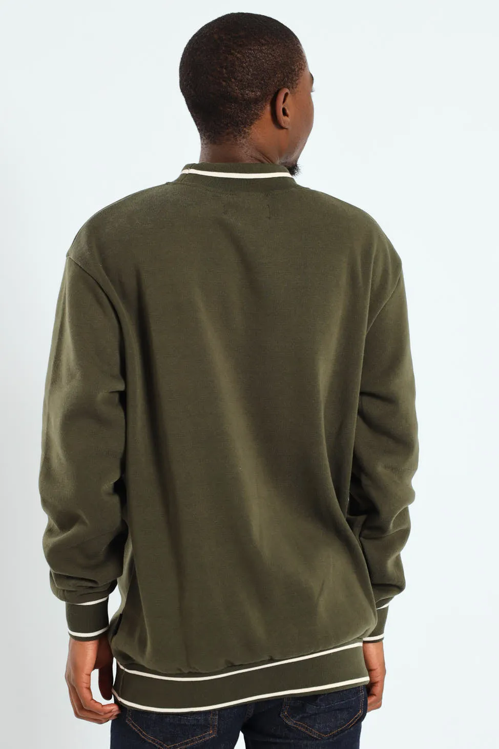 Basic Tipped Collar Fleece Pullover - Fatigue