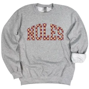 Capri Designs Women's Checkered Noles Design Crew Fleece - Grey