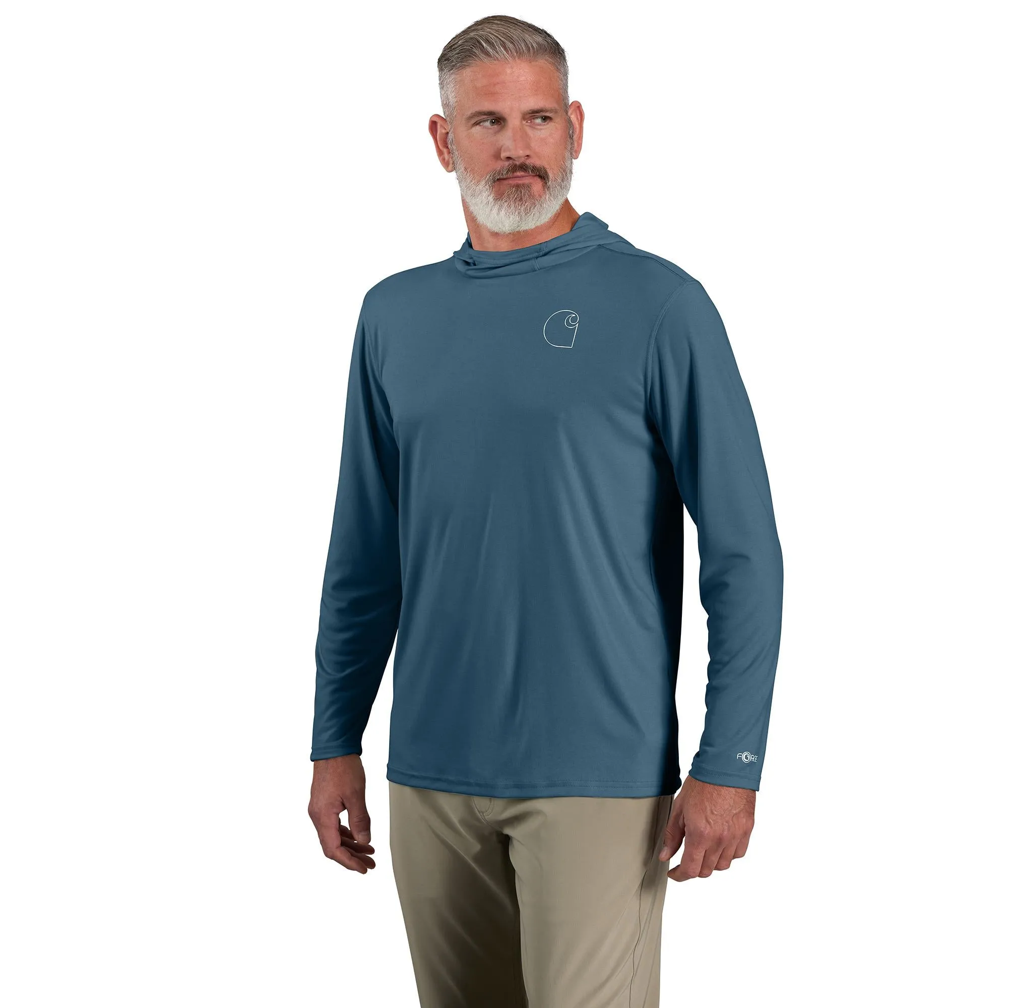Carhartt Men's Force Sun Defender Hooded Logo Long Sleeve T-Shirt