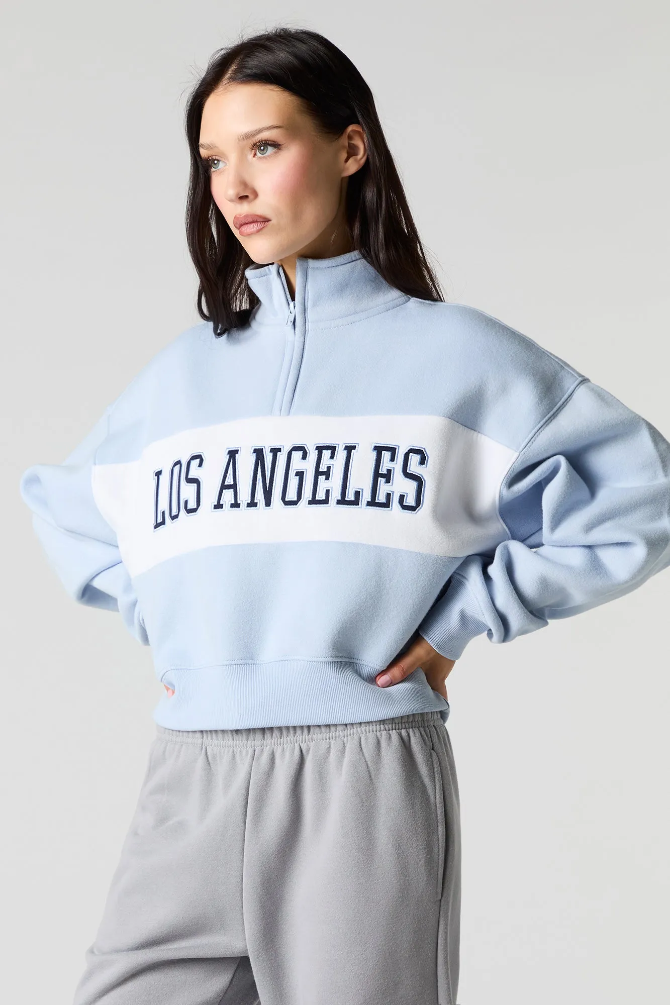 Chandail en molleton à glissière un quart et broderie City Twill