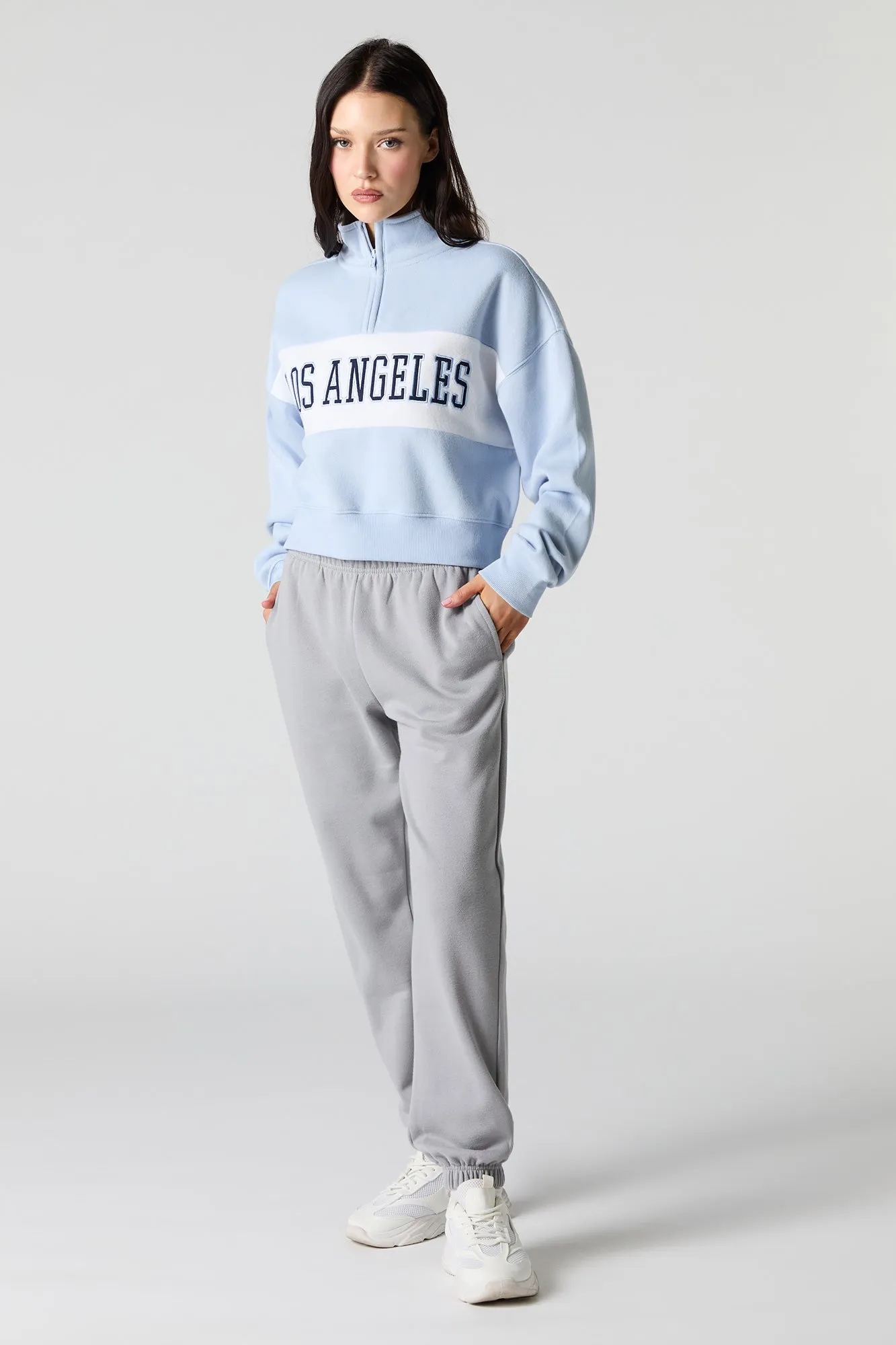 Chandail en molleton à glissière un quart et broderie City Twill