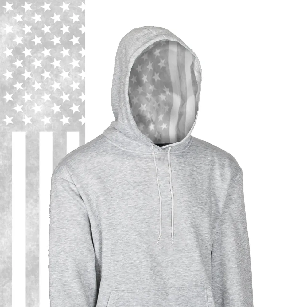 Classic Lined Hoodie | Ghost American Flag | Light Heather Grey