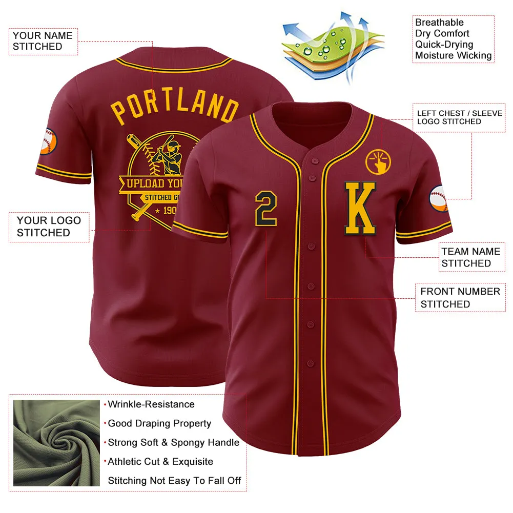 Custom Crimsom Black-Gold Authentic Baseball Jersey