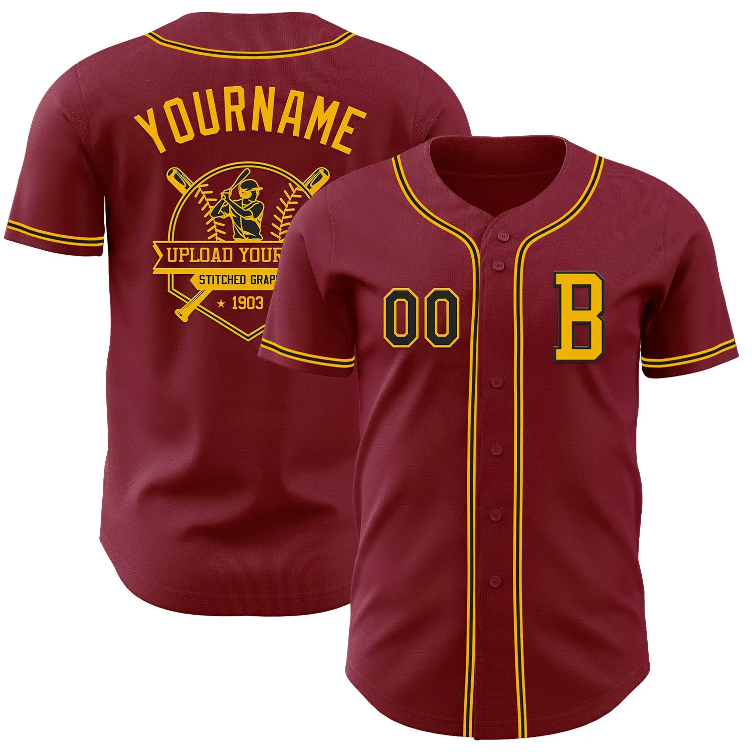 Custom Crimsom Black-Gold Authentic Baseball Jersey