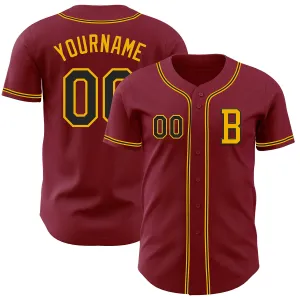 Custom Crimsom Black-Gold Authentic Baseball Jersey