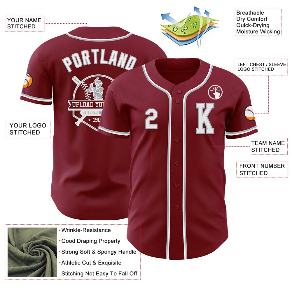 Custom Crimsom White-Gray Authentic Baseball Jersey