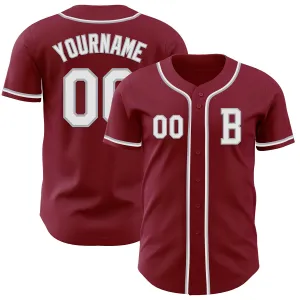Custom Crimsom White-Gray Authentic Baseball Jersey