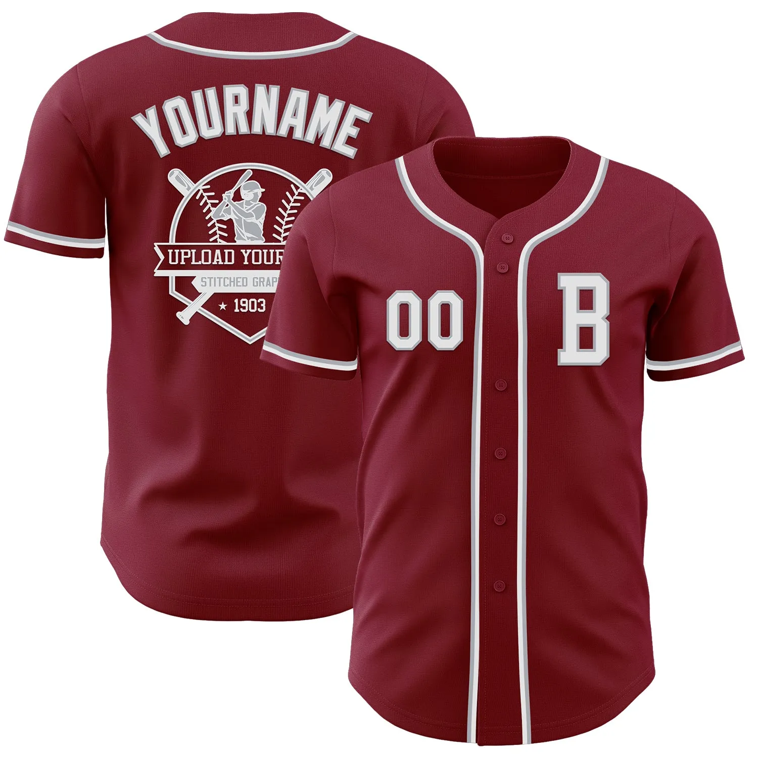 Custom Crimsom White-Gray Authentic Baseball Jersey