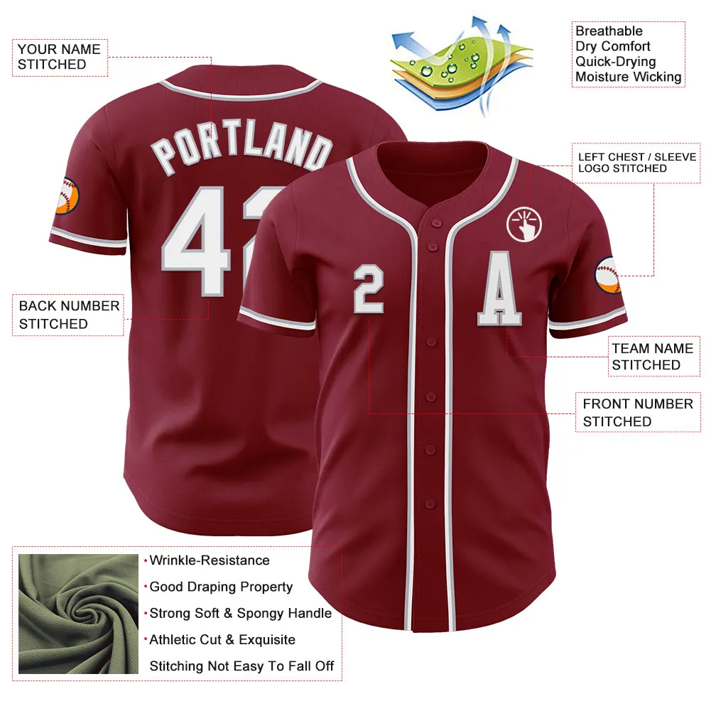 Custom Crimsom White-Gray Authentic Baseball Jersey