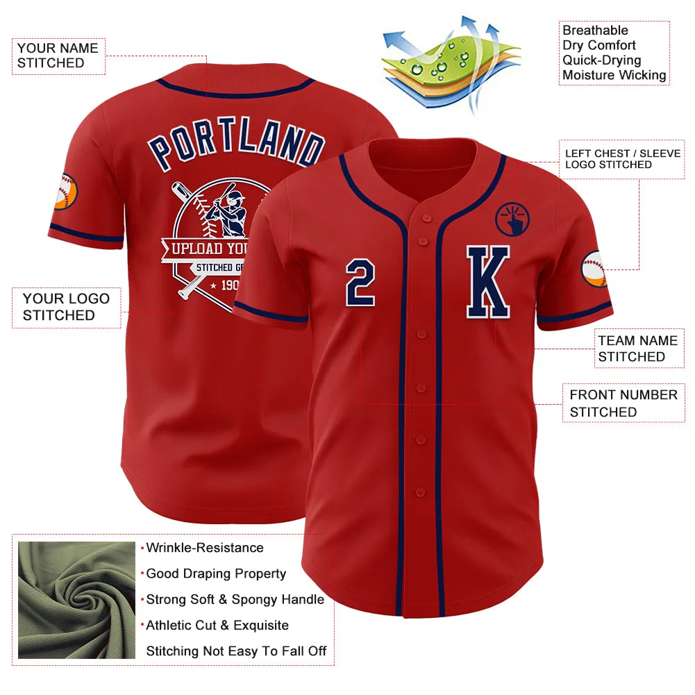 Custom Red Navy-White Authentic Baseball Jersey
