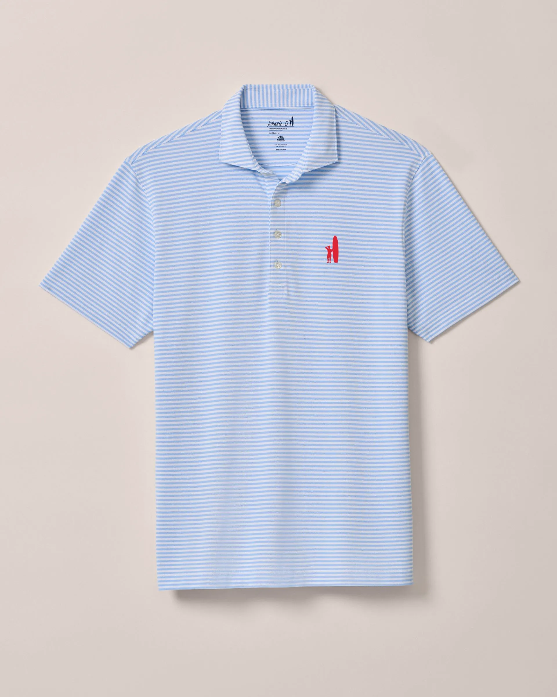 Custom Surfer Logo Performance Mesh Polo - Stetson Stripe
