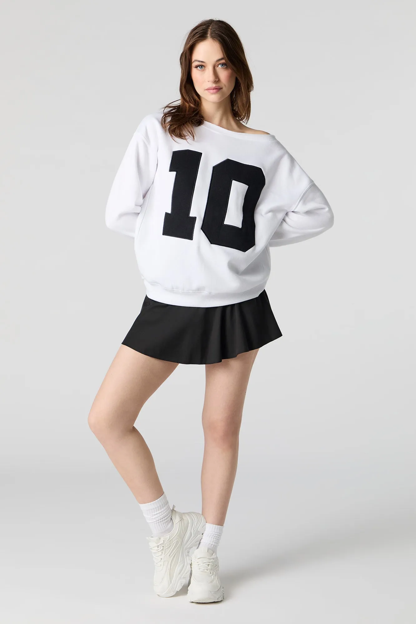 Embroidered Off Shoulder Fleece Sweatshirt