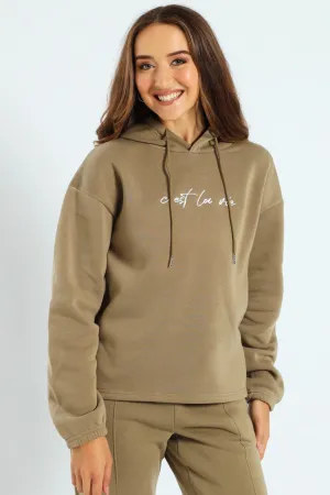 Embroidered Pullover Hoody - Meadow Green