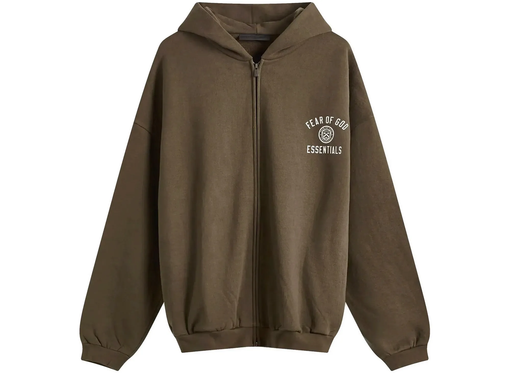 Fear of God Essentials Heavy Fleece Full Zip Hoodie in Brown