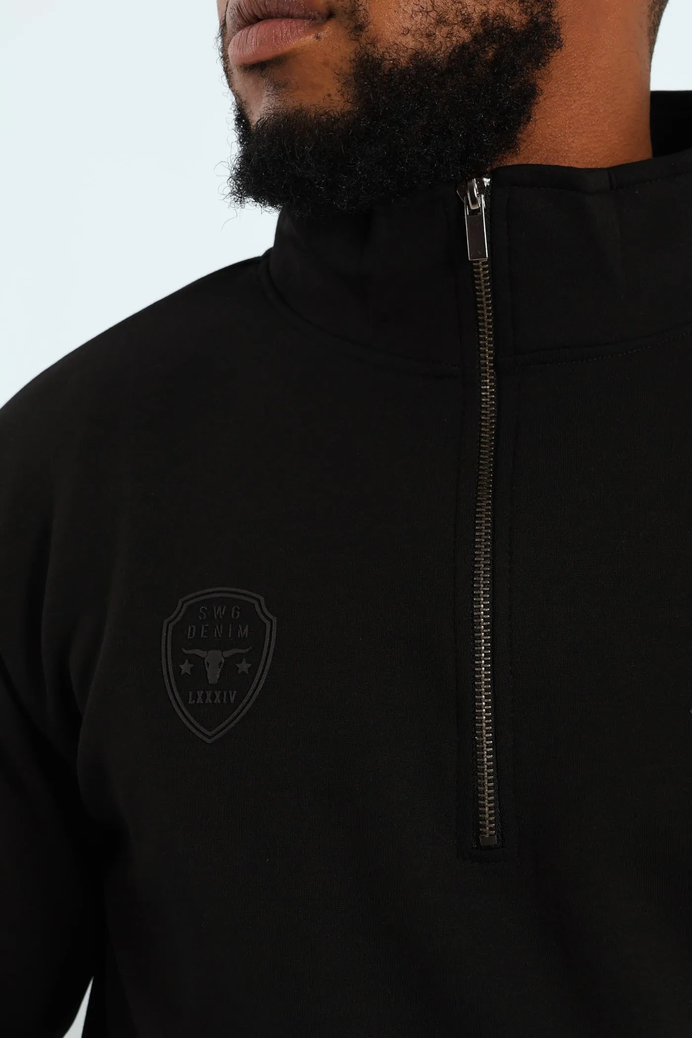 Funnel Neck Zip Pullover - Black