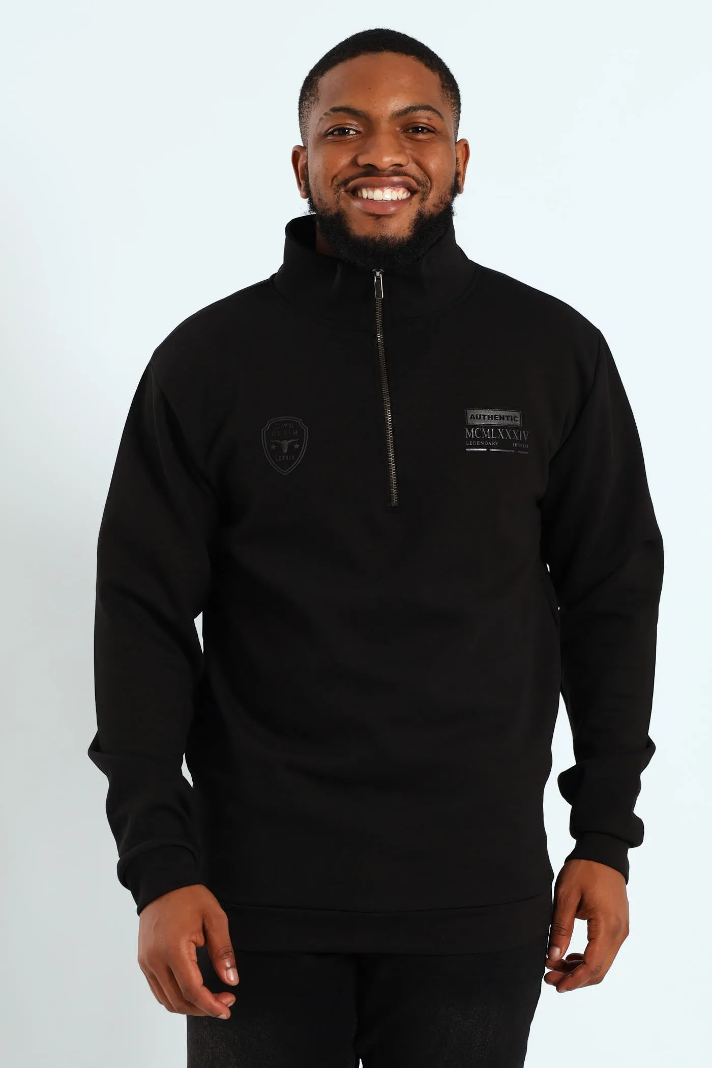 Funnel Neck Zip Pullover - Black