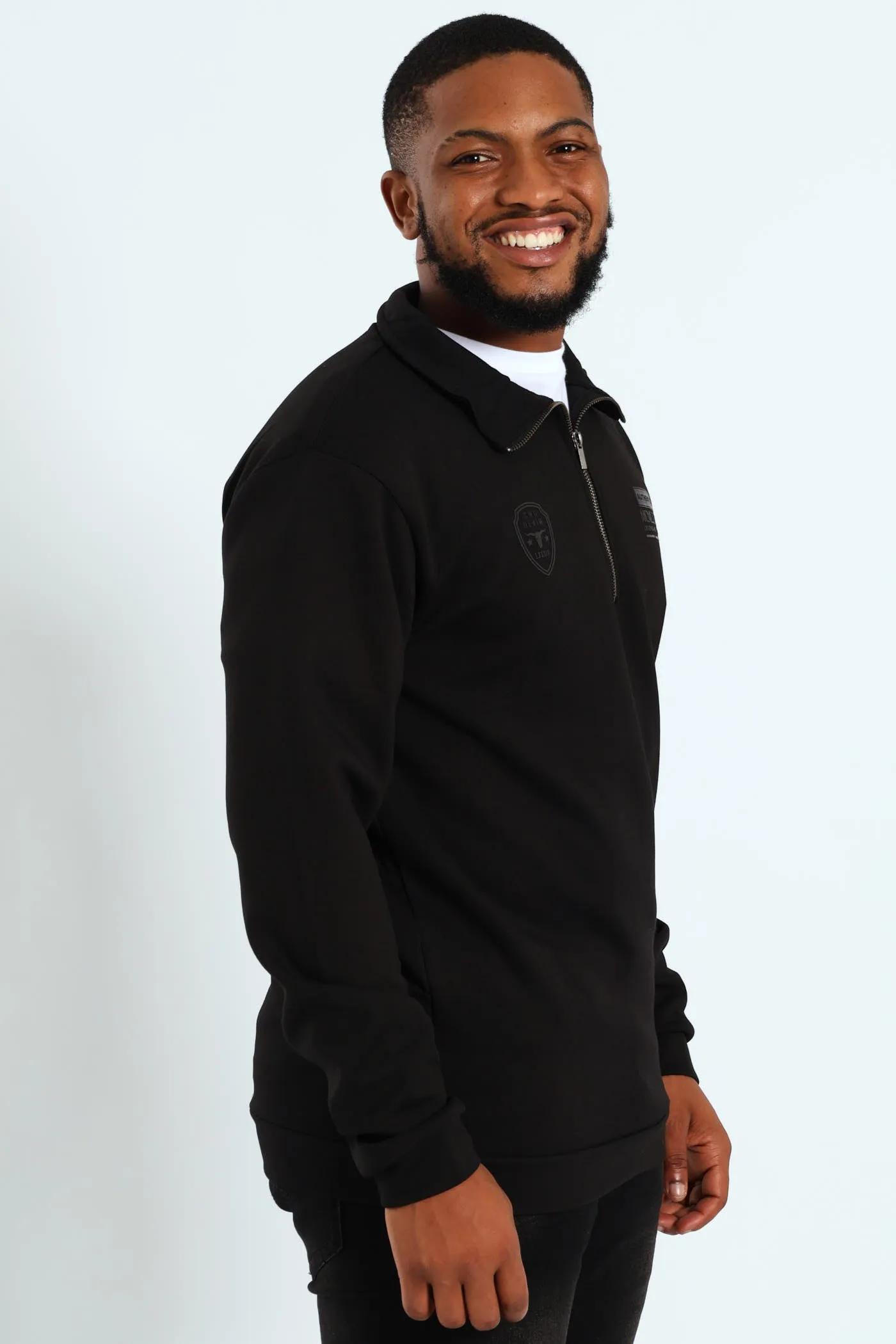 Funnel Neck Zip Pullover - Black