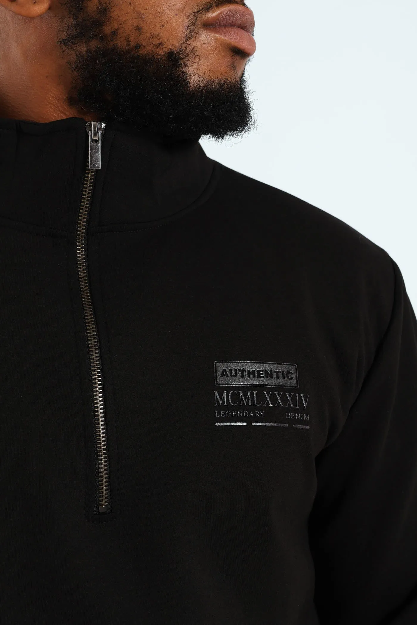 Funnel Neck Zip Pullover - Black