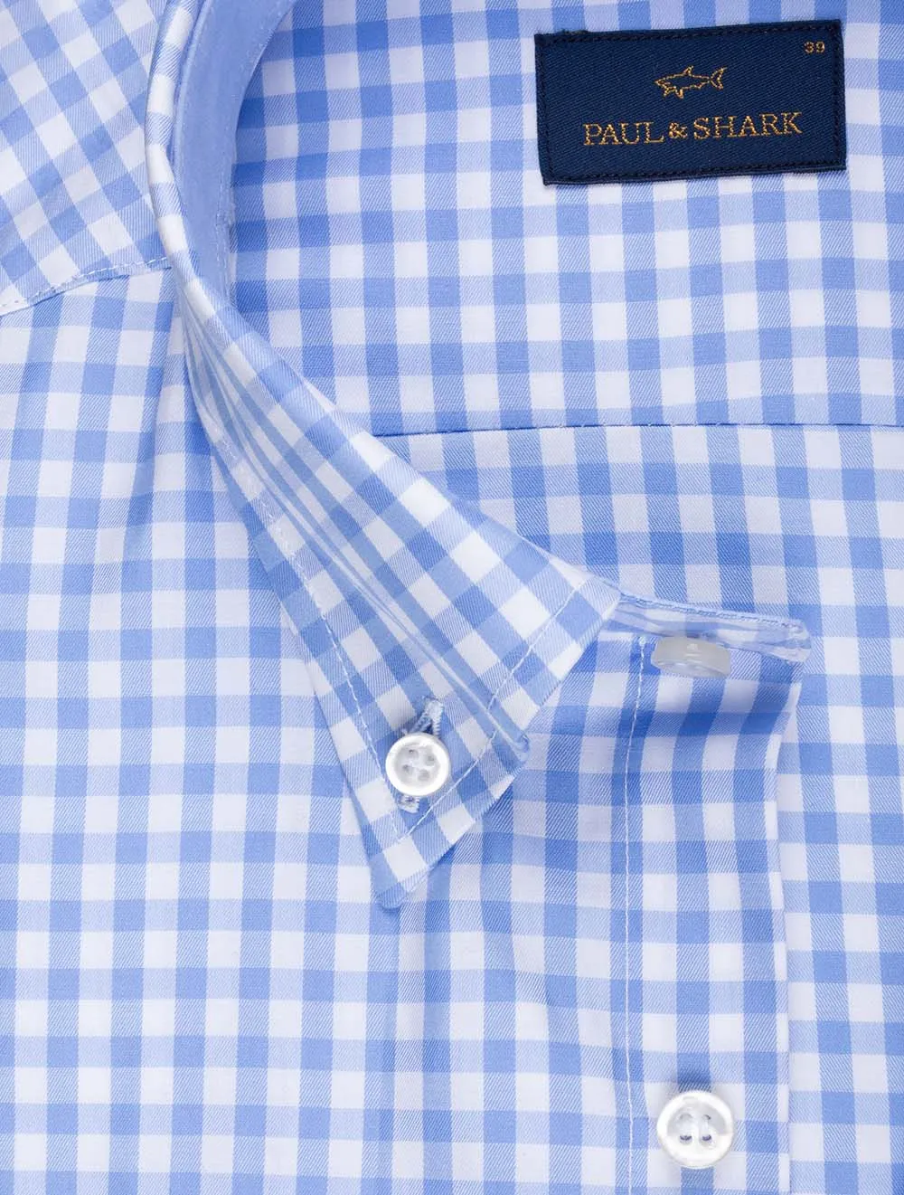 Gingham Cotton Twill Shirt Blue