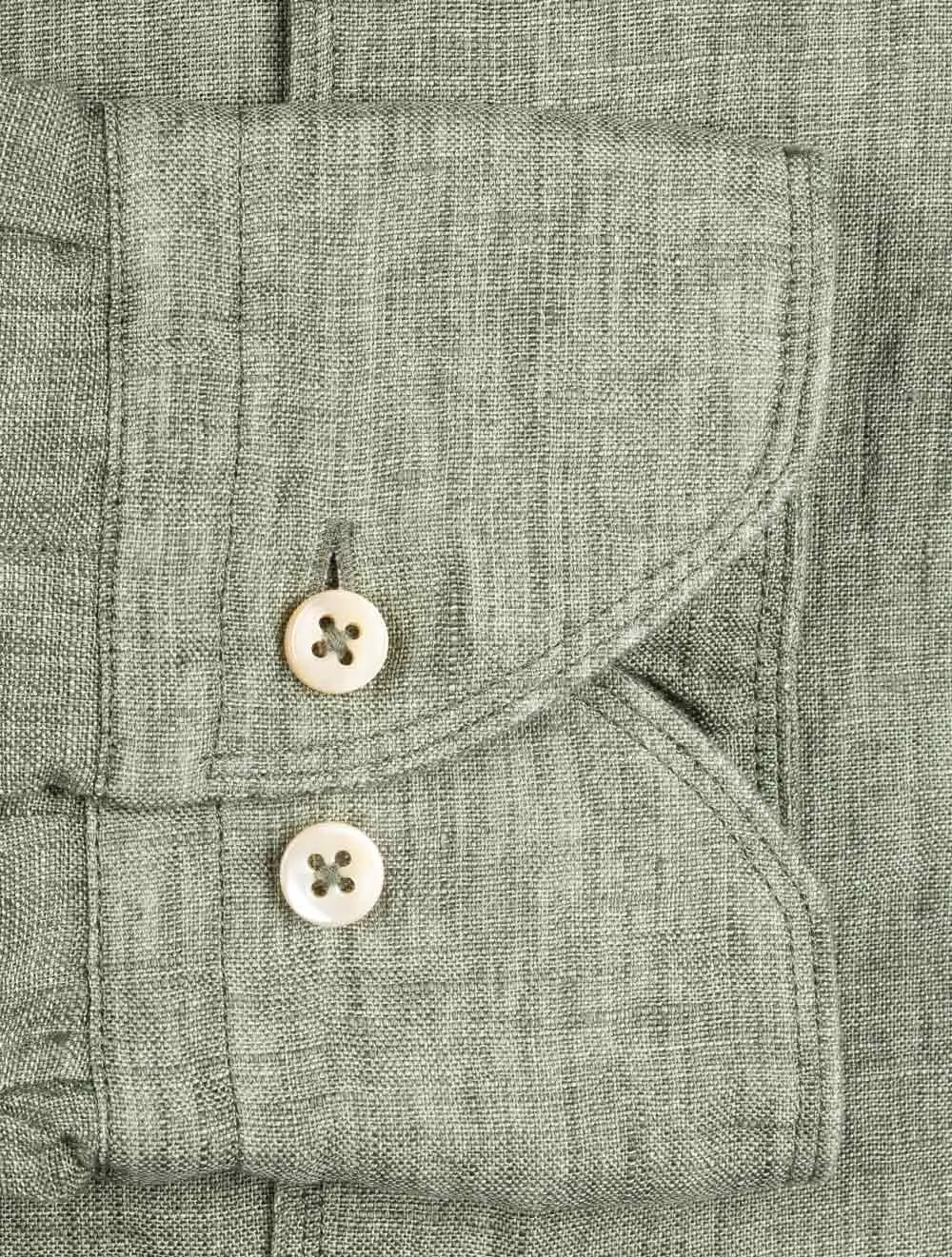 Linen Fitted Body Shirt Green