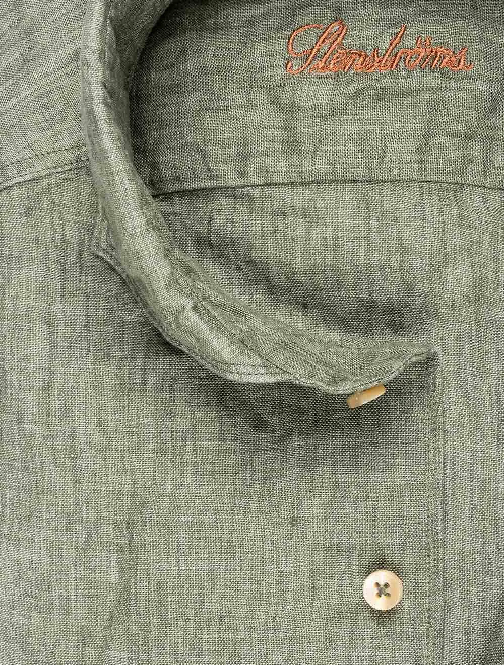 Linen Fitted Body Shirt Green