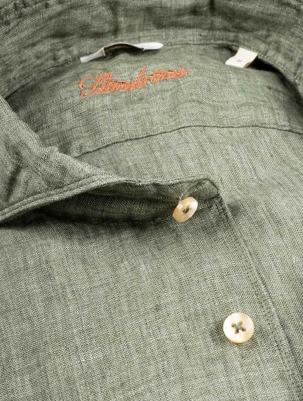 Linen Fitted Body Shirt Green