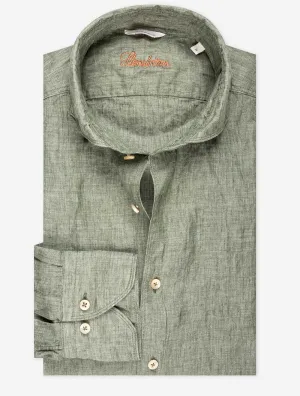 Linen Fitted Body Shirt Green