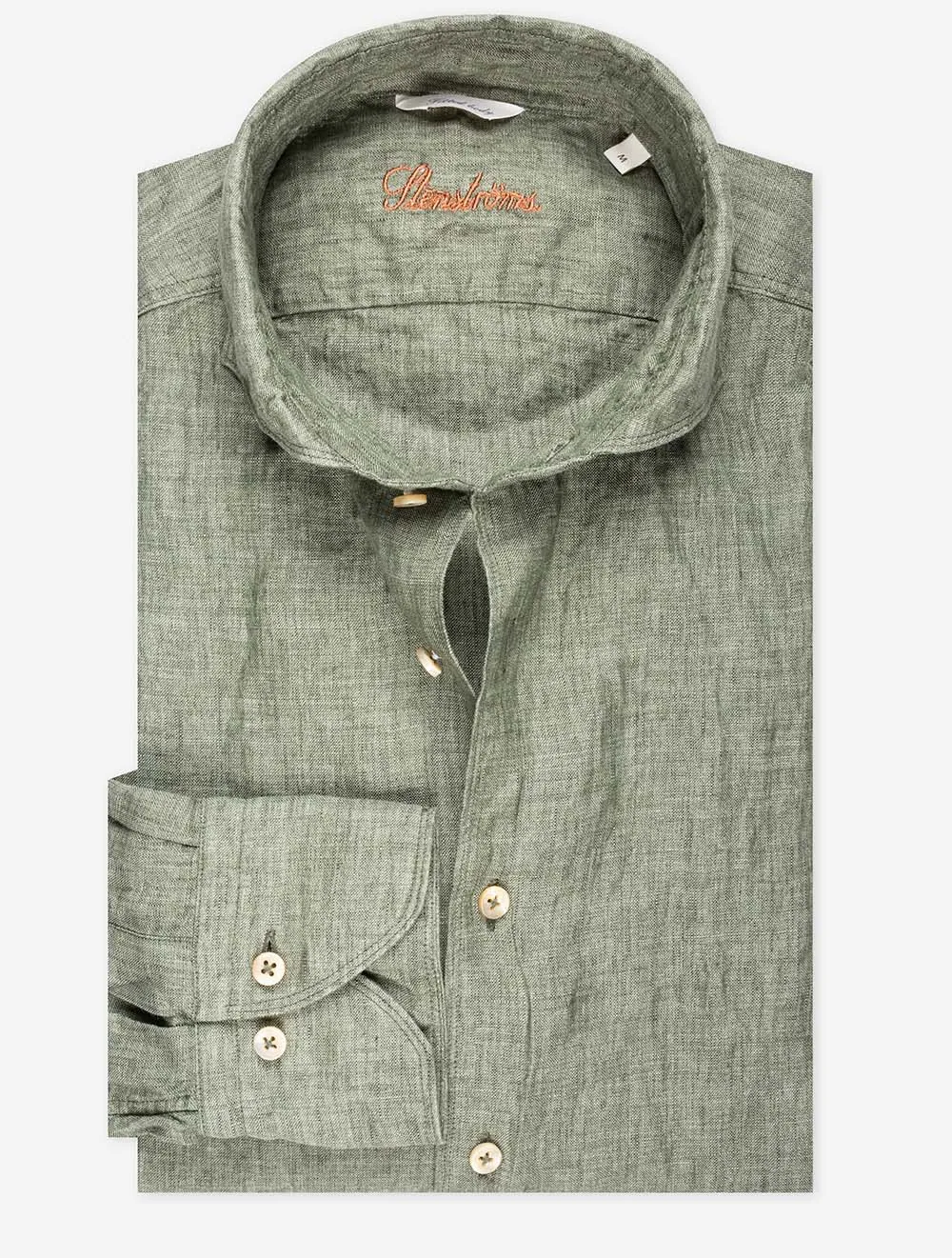 Linen Fitted Body Shirt Green
