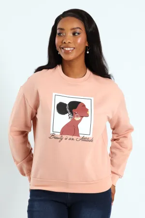 Long Sleeve Printed Screen Pullover - Blush