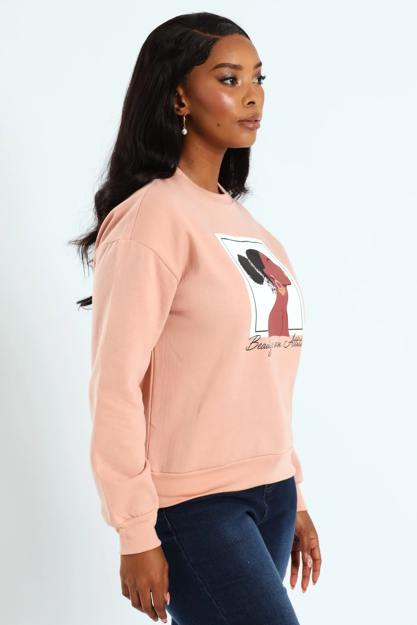 Long Sleeve Printed Screen Pullover - Blush