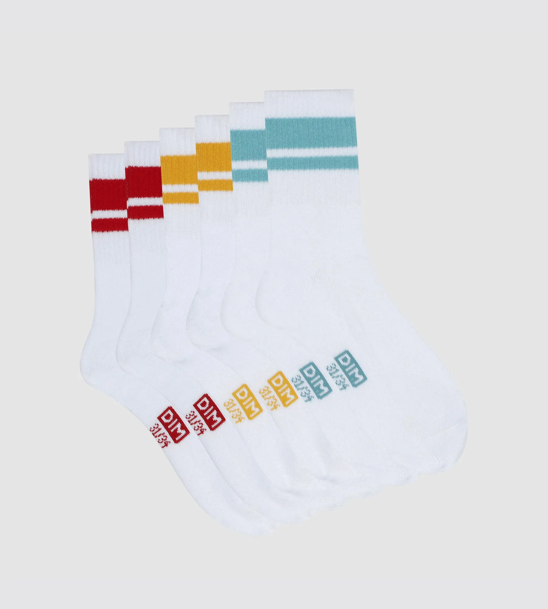 Lot de 3 paires de chaussettes enfant Turquoise Jaune Rouge Dim Sport