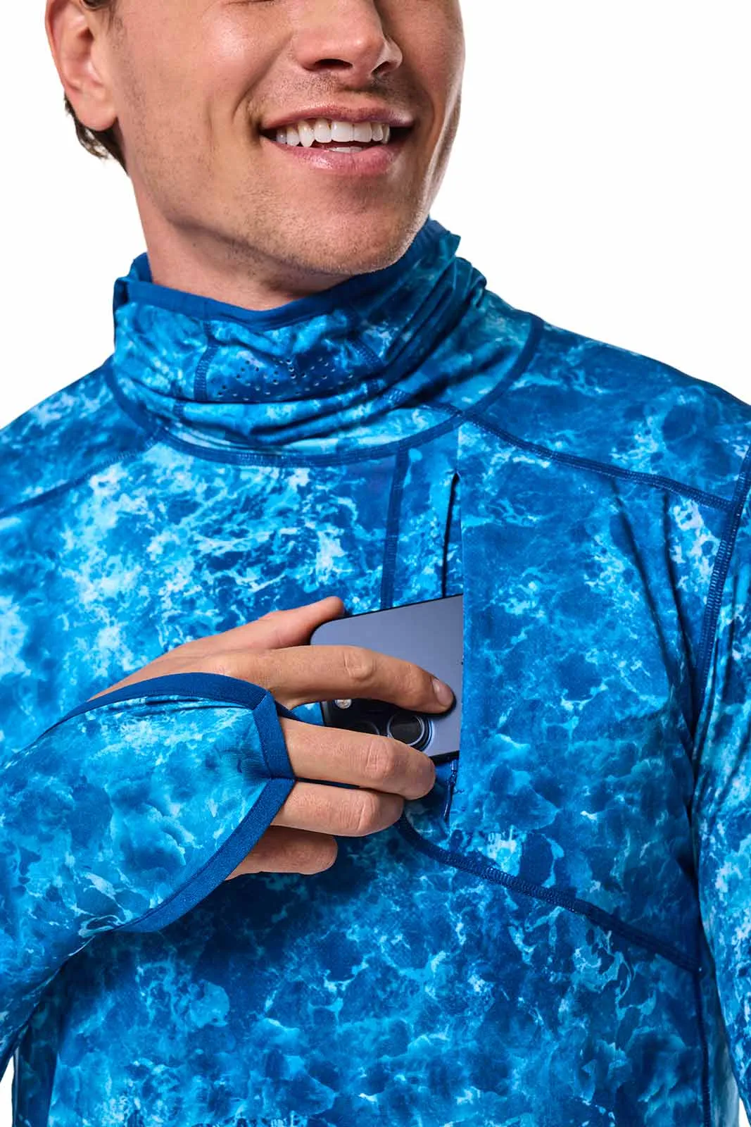 Men's Vented Andros Fishing Hoodie | Blue Water Print