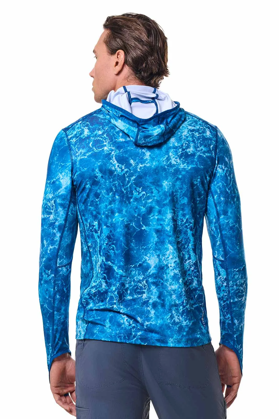 Men's Vented Andros Fishing Hoodie | Blue Water Print