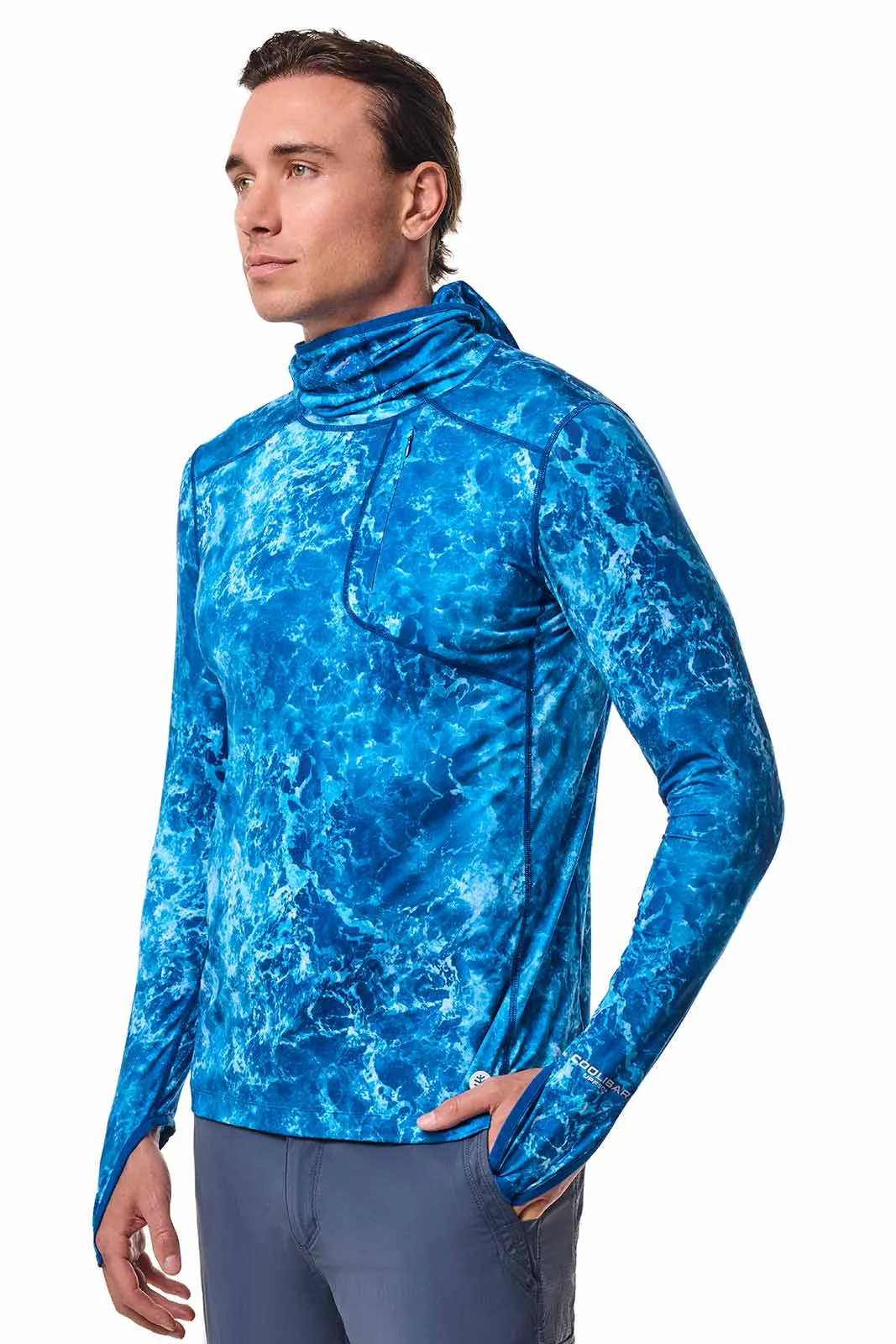 Men's Vented Andros Fishing Hoodie | Blue Water Print