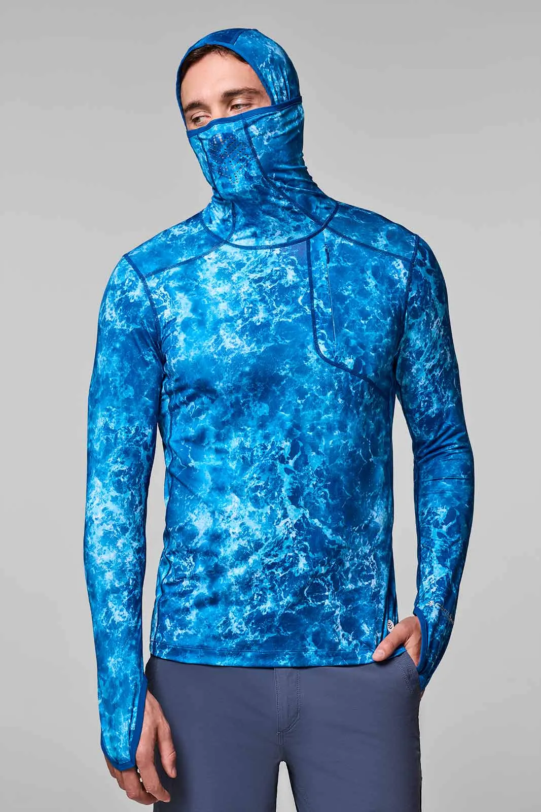 Men's Vented Andros Fishing Hoodie | Blue Water Print