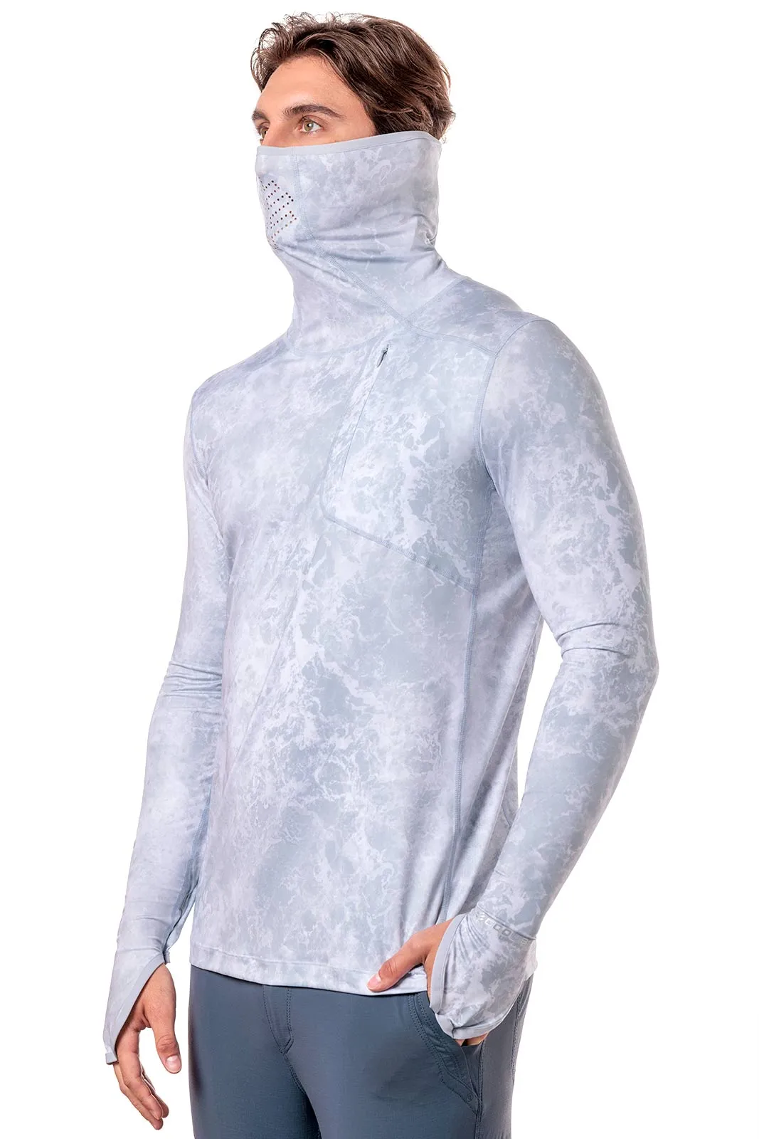Men's Vented Andros Fishing Hoodie | Grey Water Print
