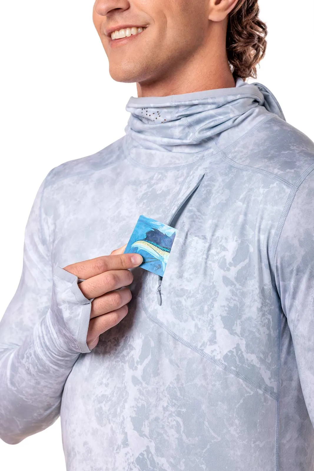 Men's Vented Andros Fishing Hoodie | Grey Water Print
