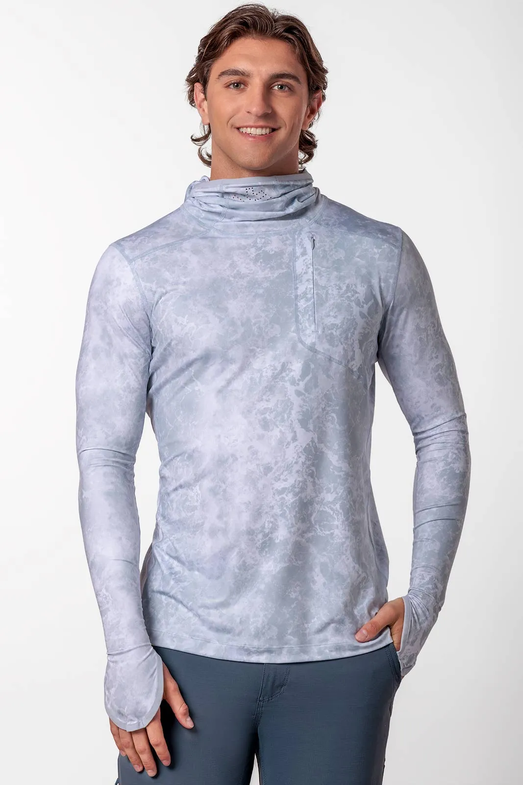 Men's Vented Andros Fishing Hoodie | Grey Water Print