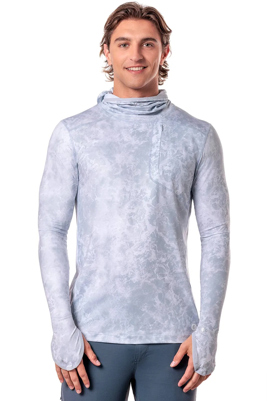 Men's Vented Andros Fishing Hoodie | Grey Water Print