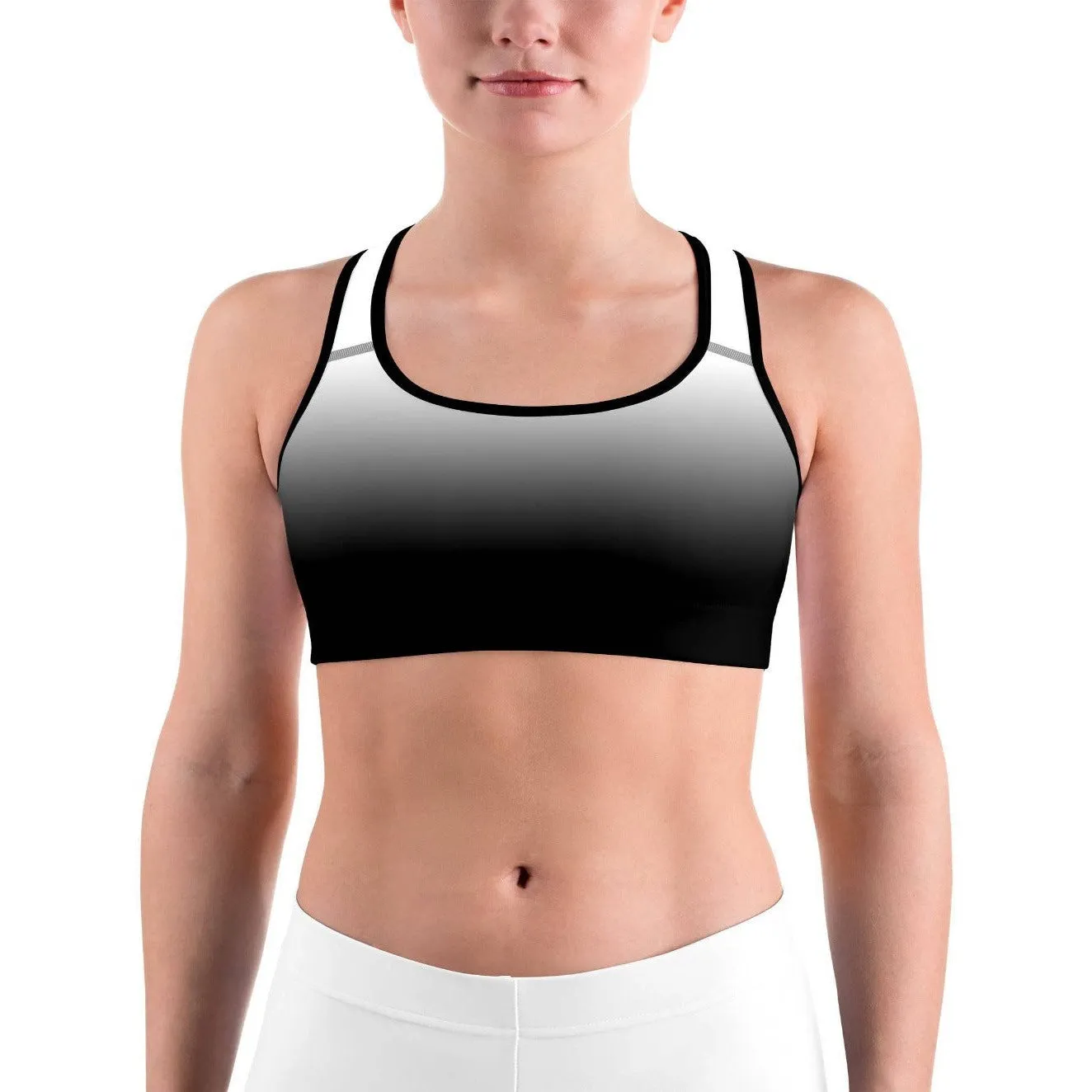 Ombre White to Black Sports bra