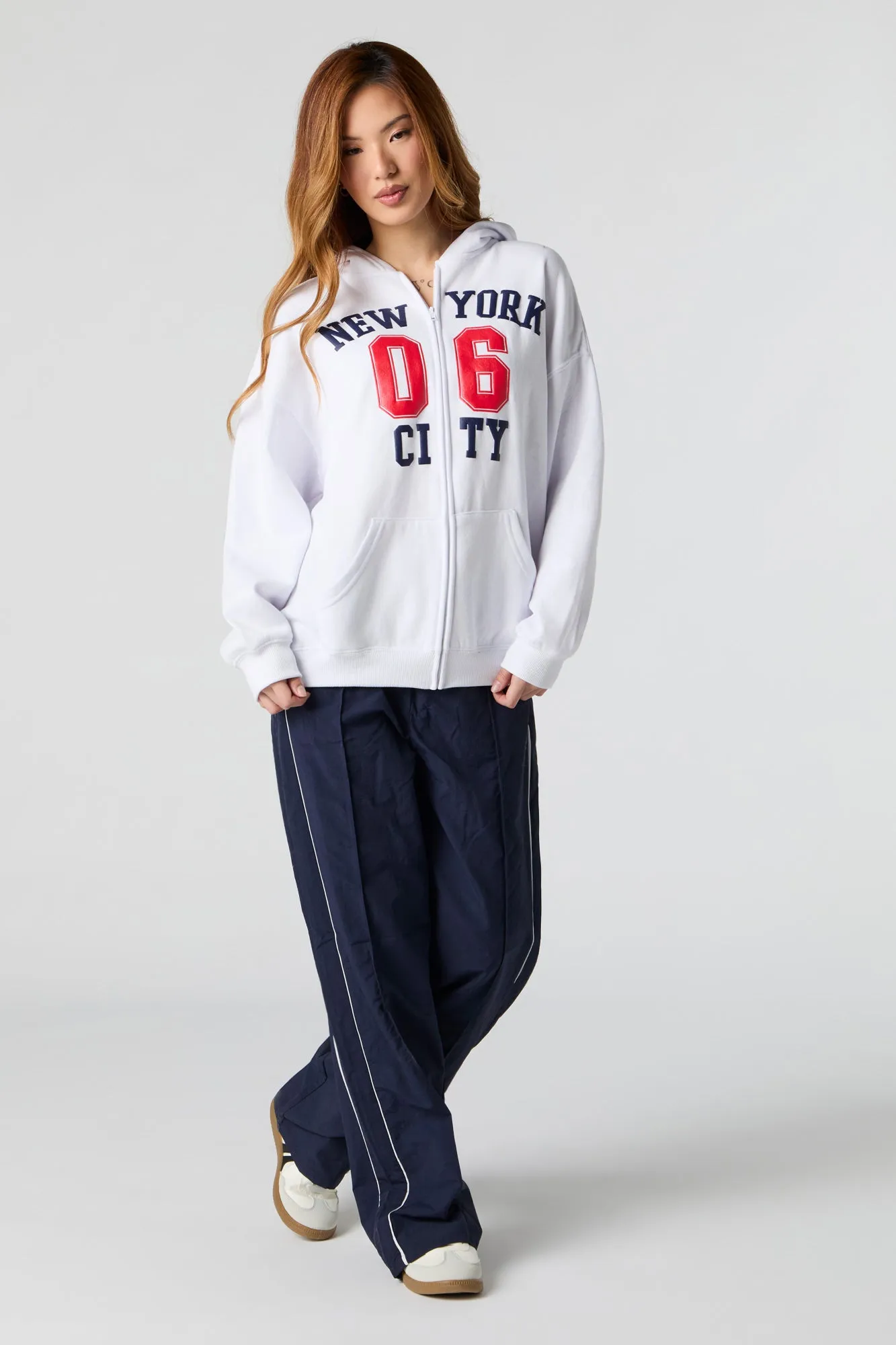 Oversized Printed Zip-Up Fleece Hoodie