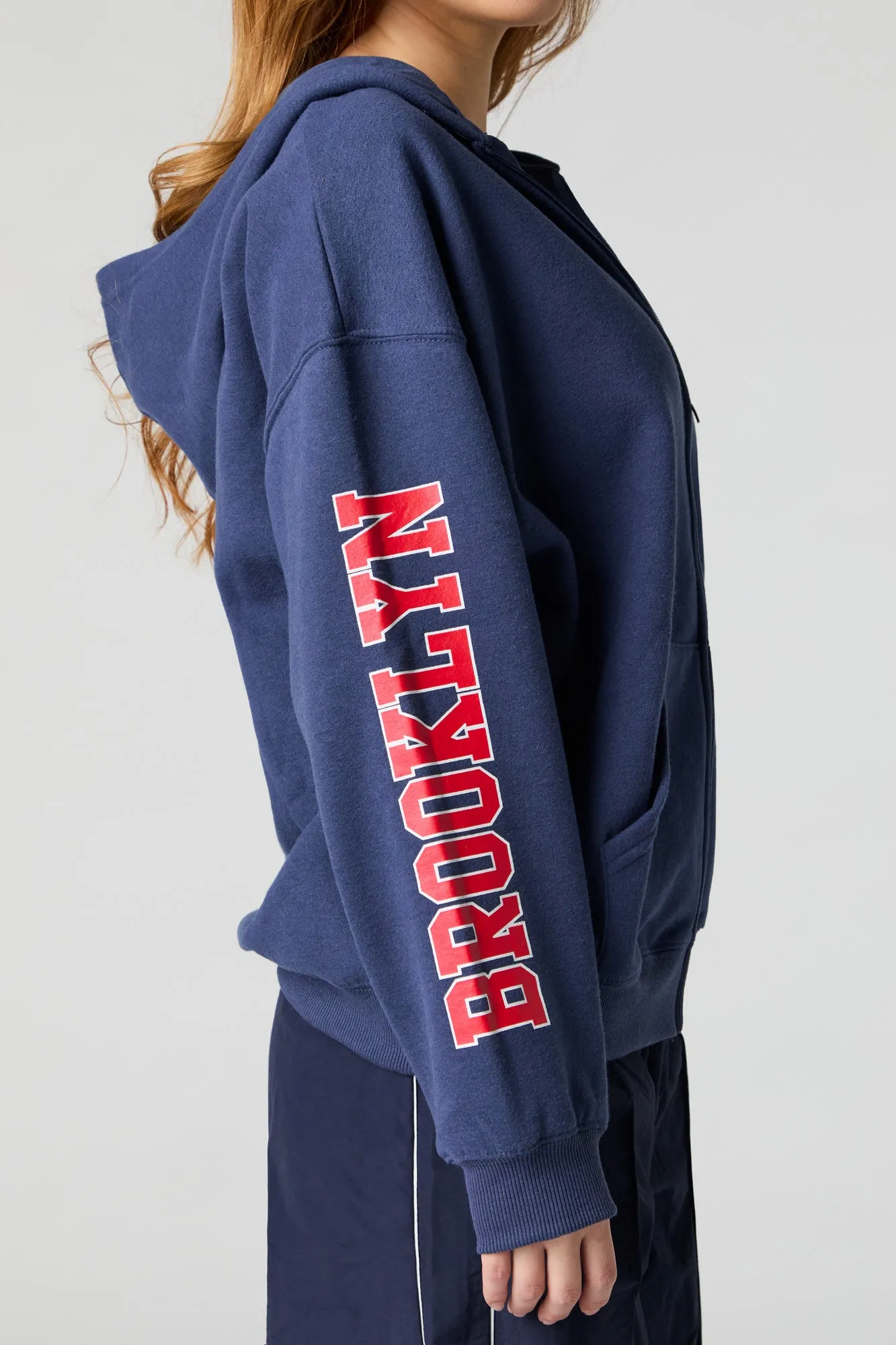 Oversized Printed Zip-Up Fleece Hoodie