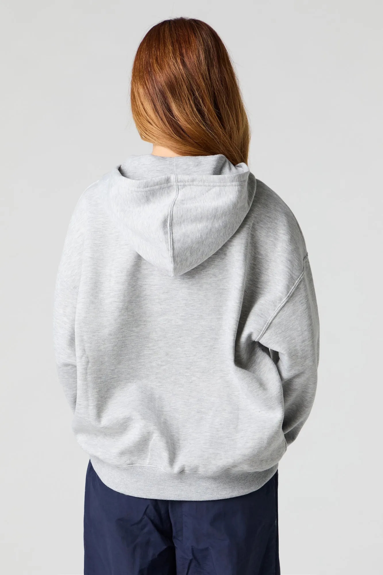 Oversized Printed Zip-Up Fleece Hoodie