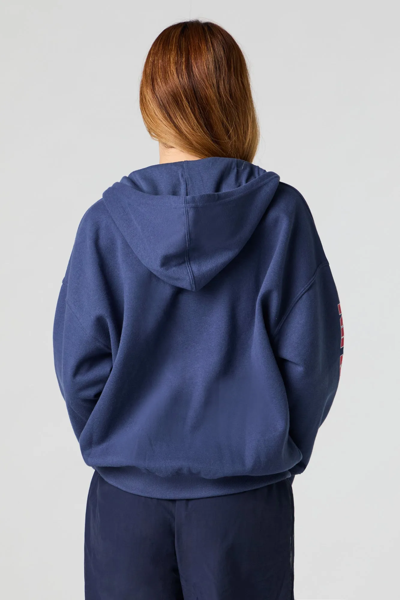 Oversized Printed Zip-Up Fleece Hoodie