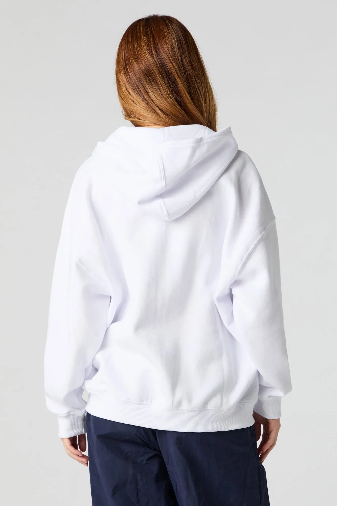 Oversized Printed Zip-Up Fleece Hoodie