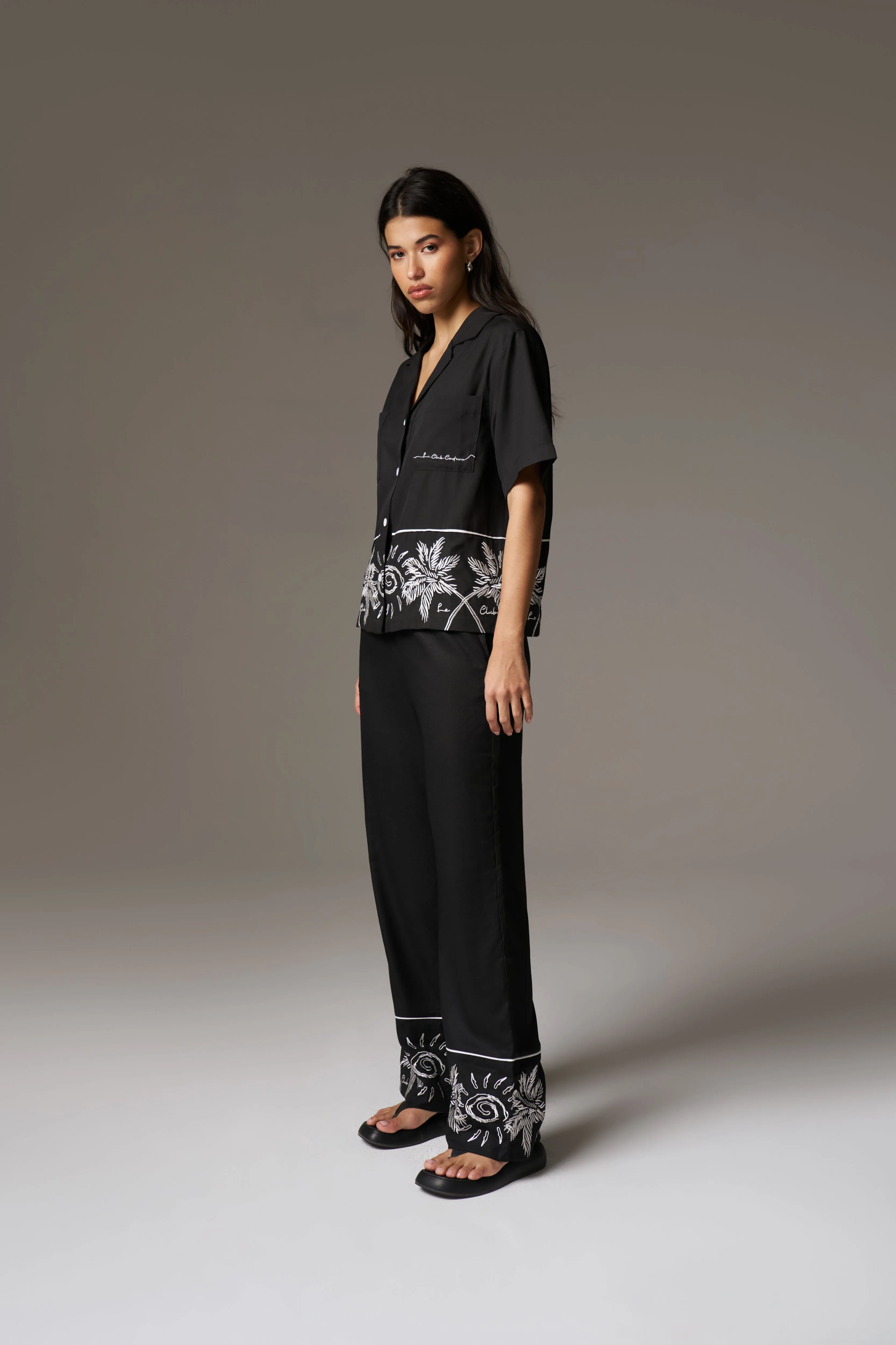 PALM EMBROIDERY SHIRT - BLACK