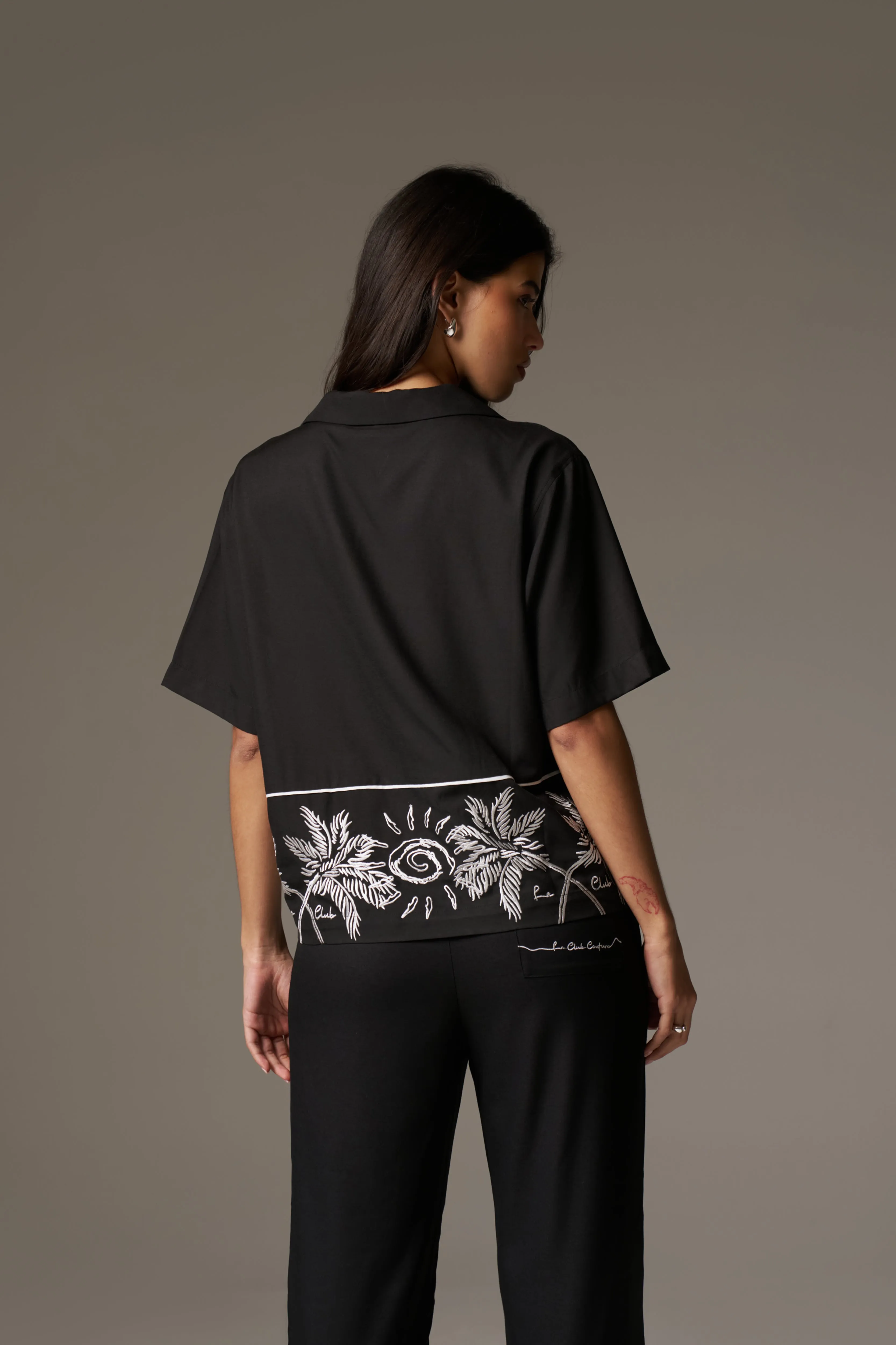 PALM EMBROIDERY SHIRT - BLACK