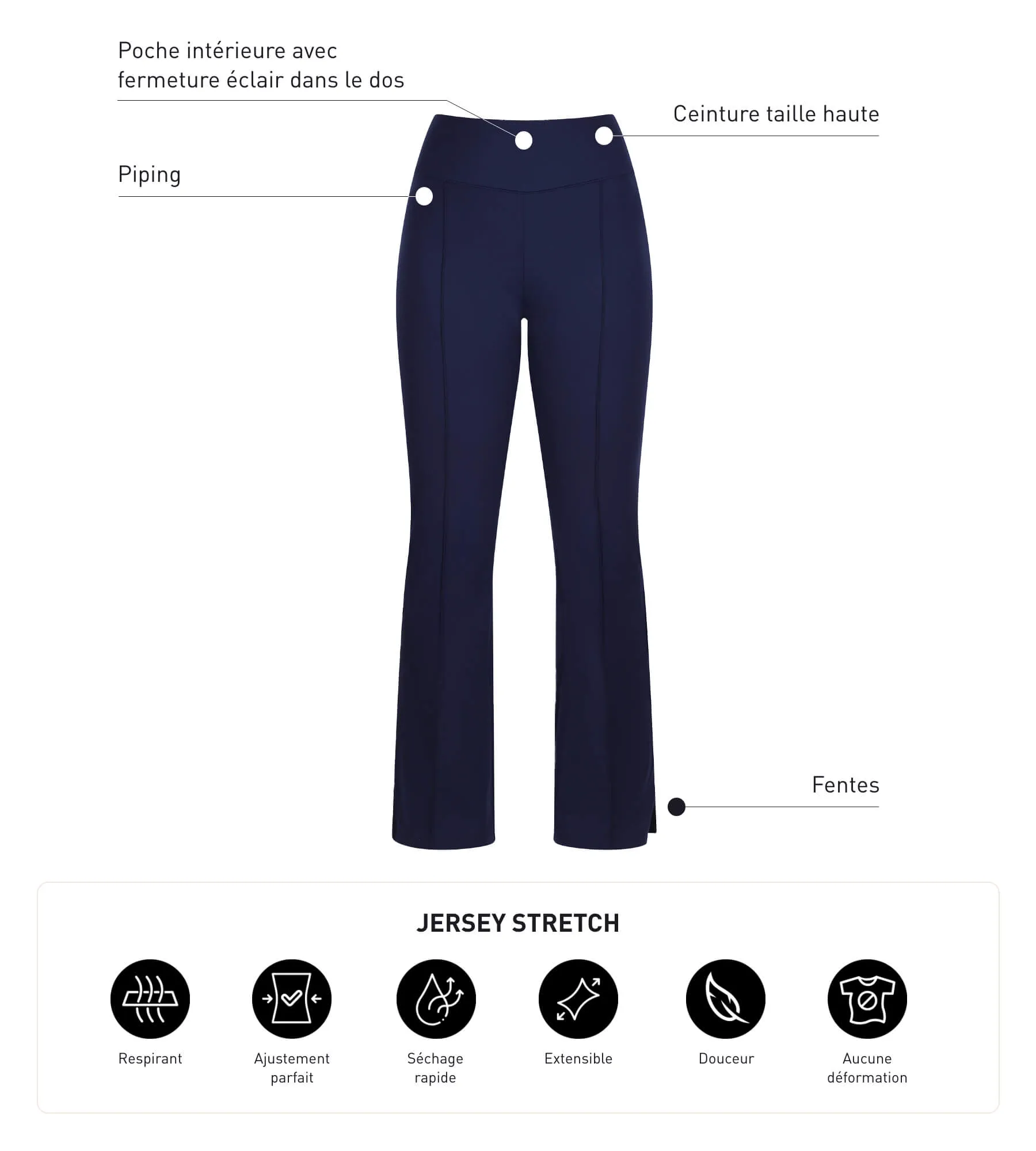 Pantalon de sport évasé pour femme en jersey stretch Bleu Dim Move
